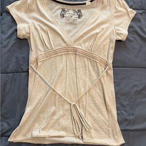 Energie Beige Short Sleeve V-Neck Top